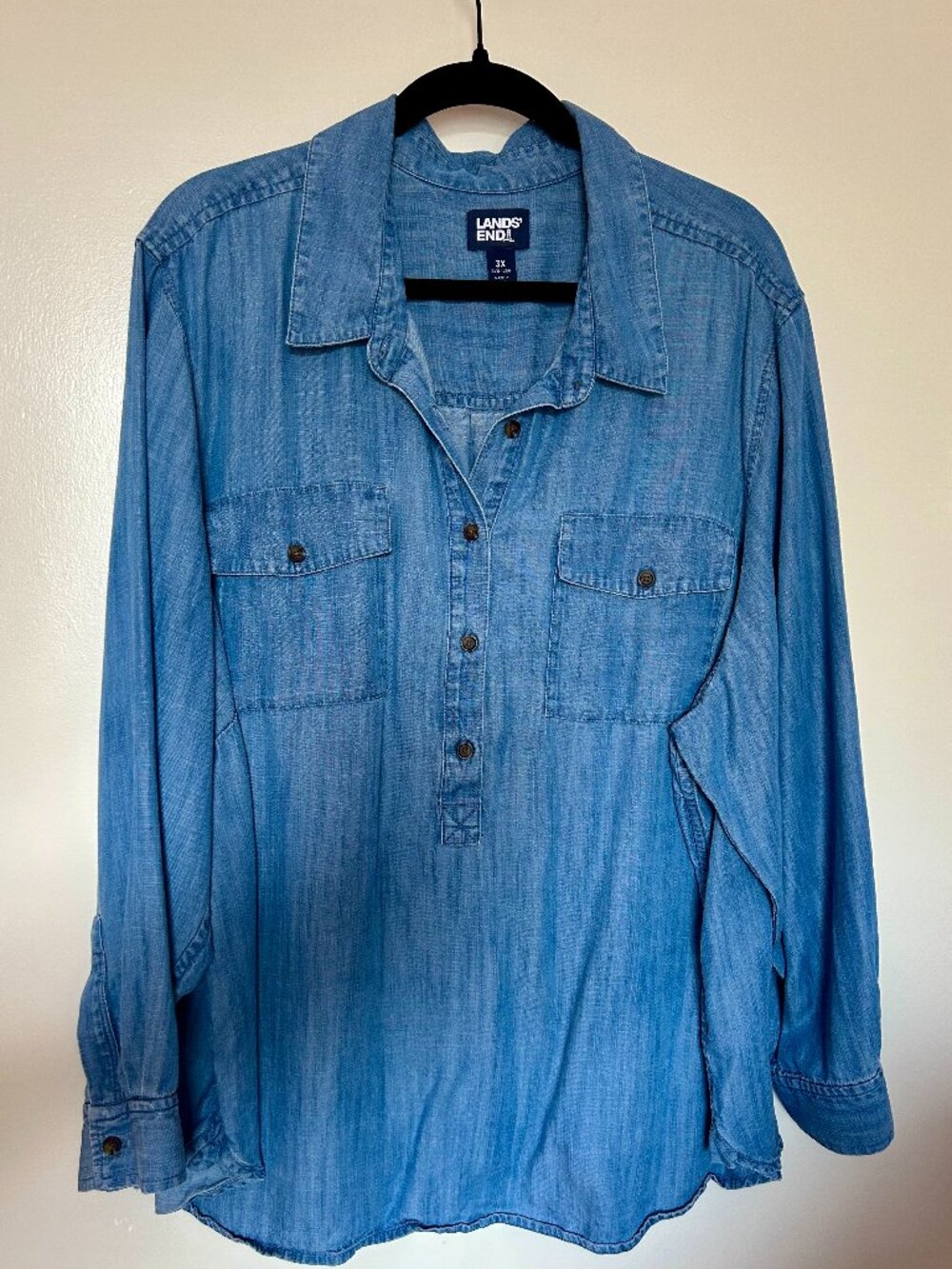 Lands End Popover Chambray Shirt in Blue 3X